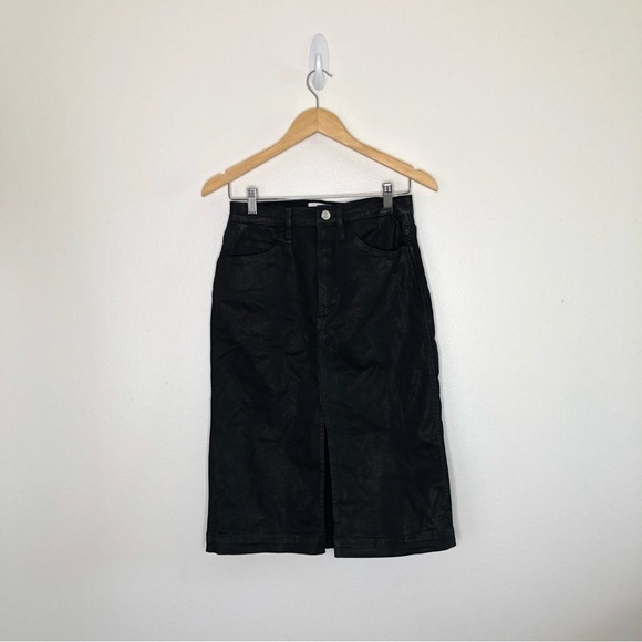 Frame Black Slit-Front Coated Midi Skirt 25 - Picture 12 of 13